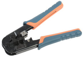 ITK Инструмент обжимной для RJ45, RJ12, RJ11 с храповым мех. и прорезиненными ручками, сине-оранжевы